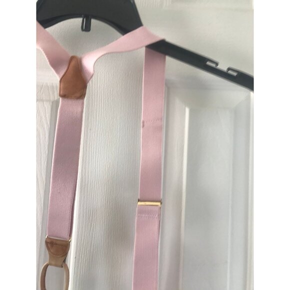 Vintage Pink Suspenders Leather Elastic Braces Gold Tone Hardware - Picture 8 of 9